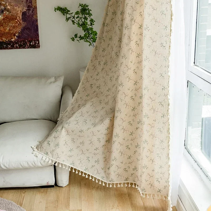 Linen Curtain Eyelet - Çiçek çiftlik perdeleri yarı karartma oturma