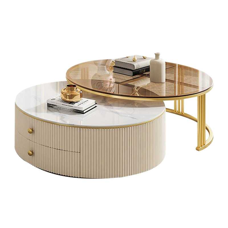 Interior Design Luxury Living Room - Modern Lüks Mermer Ahşap Sehpa Takımı,